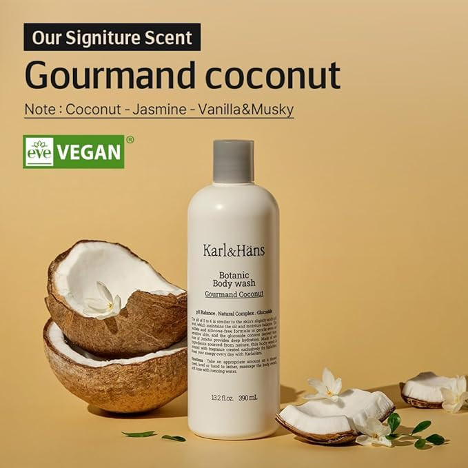 Karl&Hans Botanic Gourmand Coconut Vegan Body Wash - Organic, Natural Shower Gel for Moisturizing and Gentle Cleansing - Sulfate and Silicone Free -