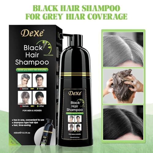Vedora Instant Black Hair Shampoo 400ml - Semi-Permanent DeXe black Hair Dye shampoo for Natural Hair, Lasts 30 Days, Fast Acting Formula for Men & W
