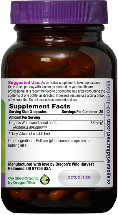 Oregon's Wild Harvest Wormwood Organic Herbal Supplement, 90 Count