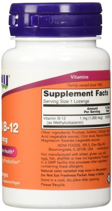 NOW Foods Methyl B-12, 1000mcg, 100 LOZ (Pack of 2)