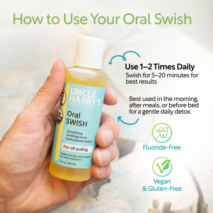 Uncle Harry's Certified Organic Oral Swish for Ayurvedic Oil Pulling | Sesame Oil, Oregano, & Clove | Whitening Mouthwash Treatment for Healthy Teeth