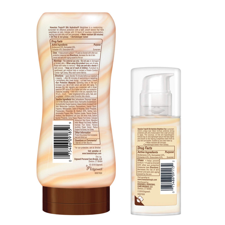 Hawaiian Tropic Silk Hydration Weightless Sunscreen Pack - SPF 30 Broad Spectrum Sunscreen Lotion (6oz) & Face Lotion (1.7oz)