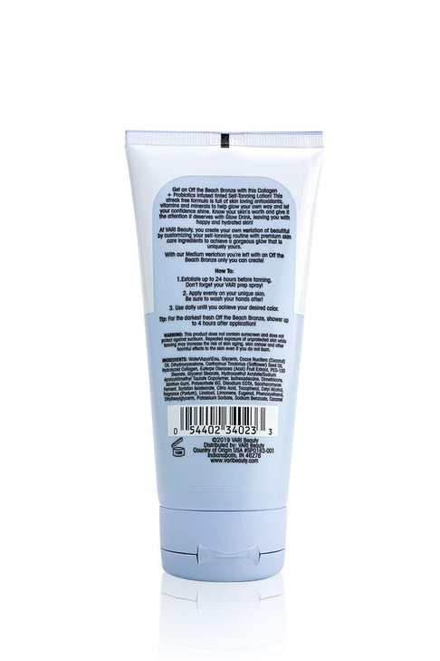 Vari Beauty Medium Self-Tanning Lotion (6 Fl Oz) with Collagen and Probiotics | Imparts an Off the Beach Bronze Look | Quick Drying and Streak Free |