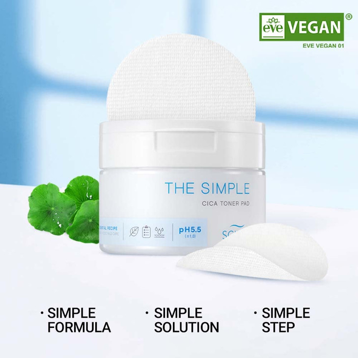 SCINIC The Simple Cica Toner Pad 60 Pcs | Vegan-certified Cotton Fabric | Mild Peeling Without Irritation | Gentle Ph 5.5 PHA Peeing | 100% Vegan | K