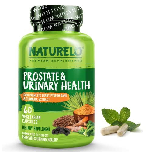 NATURELO Prostate & Urinary Health, Comprehensive Formula with Saw Palmetto, Pygeum, Tumeric, Plant Sterols, Broccoli and Lycopene, 60 Vegetarian Cap