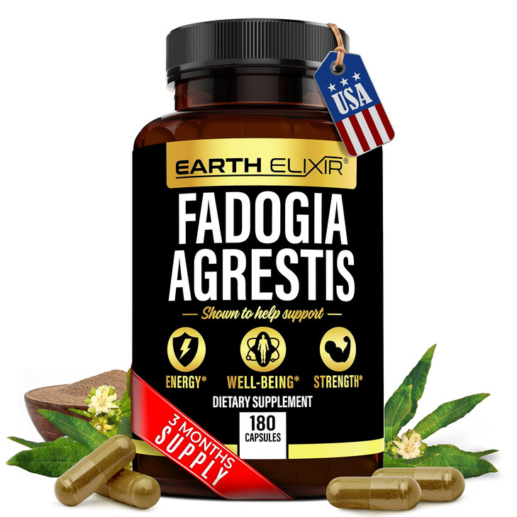 Earth Elixir Fadogia Agrestis Supplement 900mg (180 Capsules) - Made in USA - 3 Month Supply - 3rd Party Tested - Fadogia Agrestis Extract -Max Purit