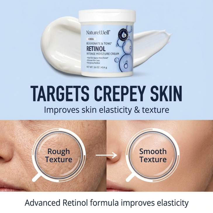 NATURE WELL Clinical Rejuvenate & Tone Retinol Intense Moisture Cream 2.0 for Face, Body, & Hands, Anti-Aging, Targets Discoloration, Wrinkles, Sun D