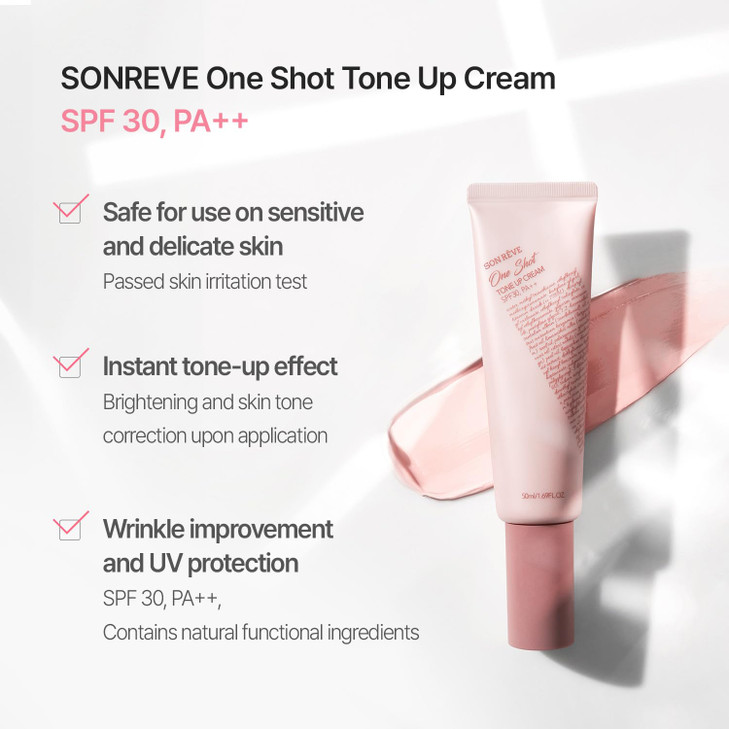 SONREVE Tone-Up Cream SPF30+  Lightweight Moisturizer with Niacinamide, Korean Skincare, 1.69 fl oz