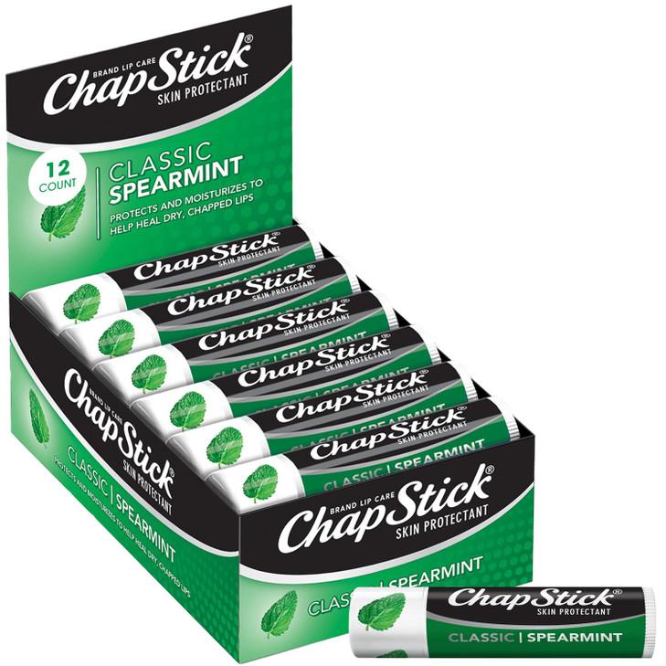 ChapStick Bulk Lip Balm, Classic Spearmint 12-Pack  Cool & Refreshing Lip Moisturizer for Dry Lips, 0.15 Oz Ea