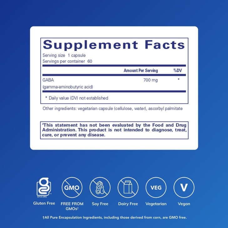 Pure Encapsulations GABA - Supplement to Support Relaxation & Moderation of Occasional Stress - with Premium GABA Amino Acids - 60 Capsules
