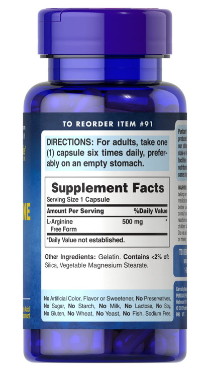 Puritan's Pride L-Arginine 500 mg, Heart Health Support, 100 Count