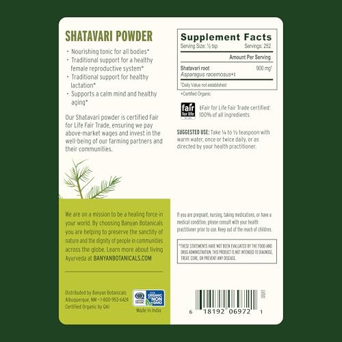Banyan Botanicals Organic Shatavari Powder  Rejuvenating Tonic for Feminine Vitality & Resilience  Cooling Adaptogen for Internal Hydration & Syste