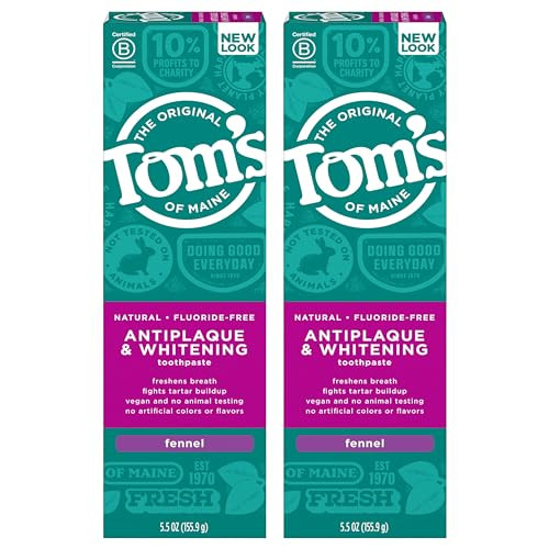 Tom's of Maine Fluoride-Free Antiplaque & Whitening Natural Toothpaste, Fennel, 5.5 oz. 2-Pack