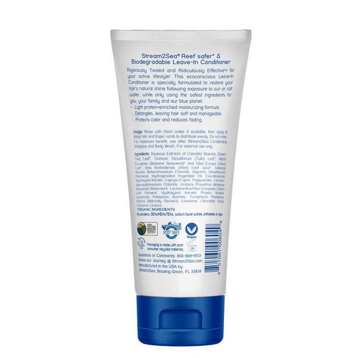 Leave-In Hair Conditioner Detangles & Replenish Hair Moisture Natural Reef Safe Formula - Sulfate and Paraben Free with UV Protection by Stream2Sea