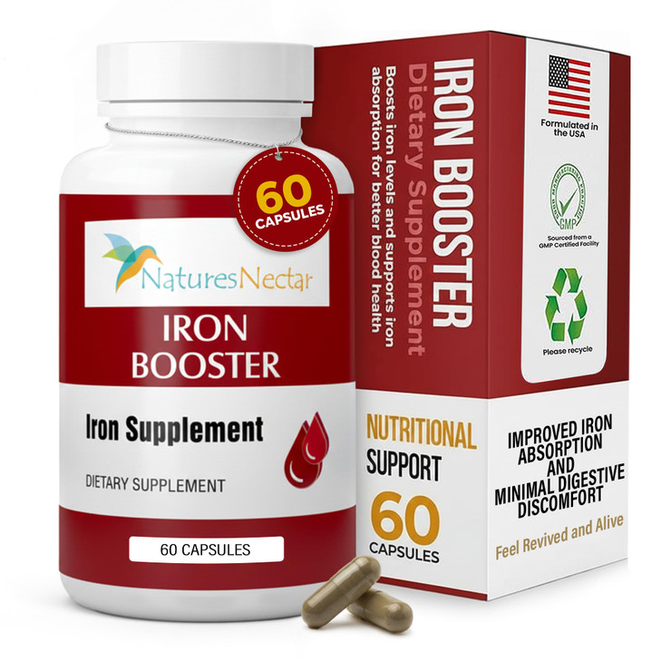 Nature's Nectar Blood Builder Iron Supplement for Men & Women  Slow Release Non-Constipating Iron Capsules with Vitamin B-12, Folic Acid & Vitamin C