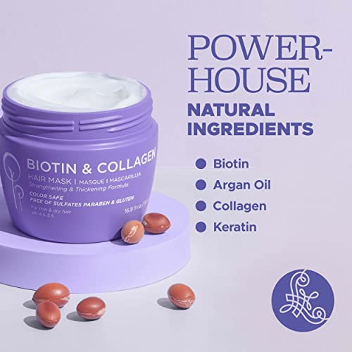 Luseta Biotin Collagen Hair Mask for Dry & Damaged Hair 16.9 Oz, Strengthening & Thickening Treatment Deep Conditioning Hair Treatment