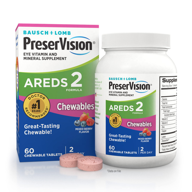PreserVision AREDS 2 Eye Vitamins, #1 Eye Doctor Recommended Brand, Chewable Lutein and Zeaxanthin Supplement with Vitamin C, Vitamin E,Zinc, and Cop