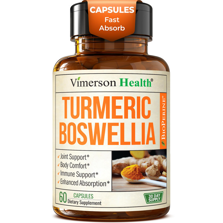 Turmeric Supplement w/Boswellia Serrata  Daily Support for Joint Health & Comfort  Organic Turmeric Curcumin Powder, Bioperine for Enhanced Absorpt