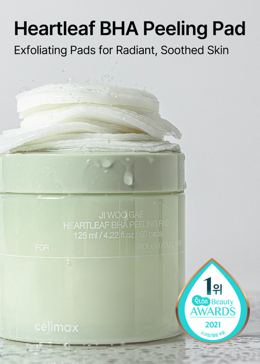 celimax Ji.Woo.Gae Heartleaf BHA Peeling Pad | Pore Care, Exfoliating Double-Side Toner Pads, Facial Peels, Hydrating, Tea Tree, For Acne Prone & Bre