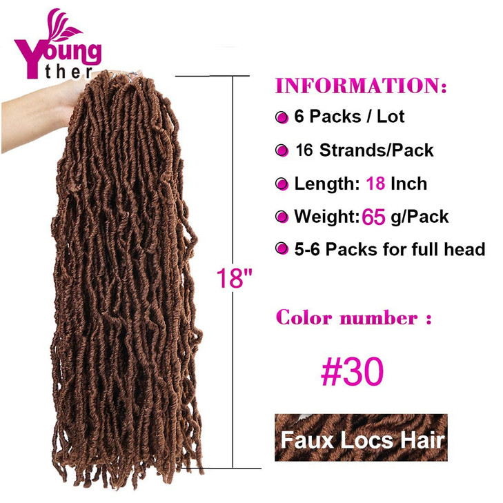 Youngther 18 inch New Faux Locs Crochet Hair Curly Wavy 6 Packs Crochet Faux Locs Hair Synthetic Crochet Hair for Black Women (18inch 6packs-#27)