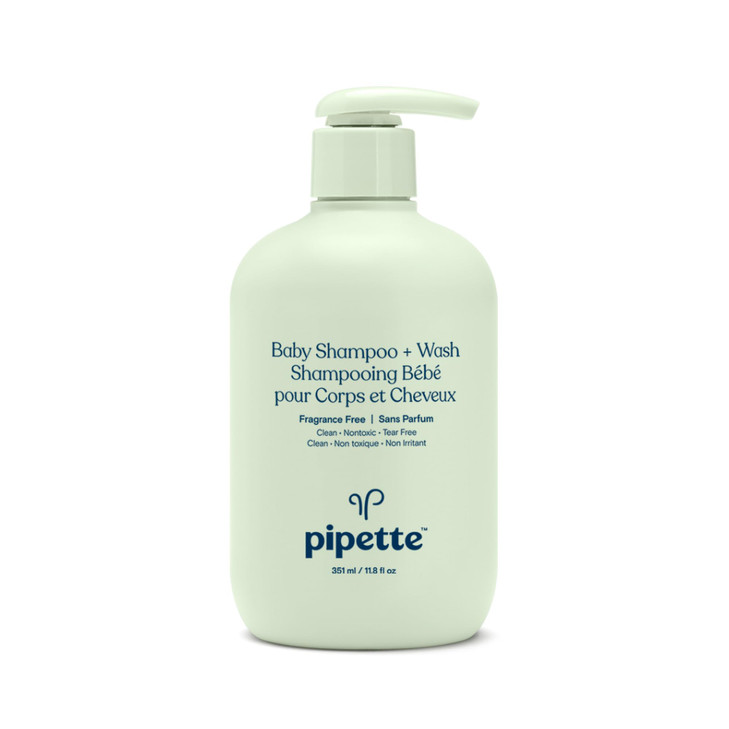 Pipette Baby Shampoo and Body Wash - Fragrance Free, Tear-Free Bath Time, Hypoallergenic, Moisturizing Plant-Derived Squalane, New Formula, 11.8 fl o