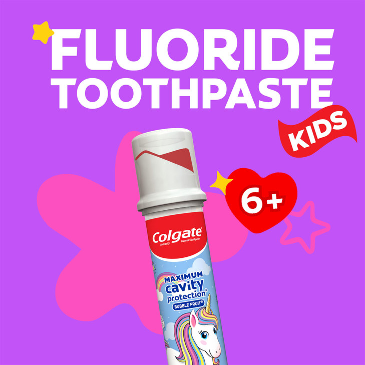 Colgate Kids Unicorn Toothpaste Pump with Fluoride for Cavity Protection, Ages 6+, ADA Accepted, Bubble Fruit, 4.4 Ounce, 6 Pack