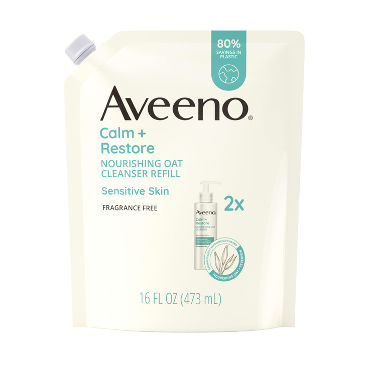 Aveeno Calm + Restore Nourishing Oat Facial Cleanser for Sensitive Skin, Gentle Face Wash with Nourishing Oat & Calming Feverfew, Hypoallergenic, Fra