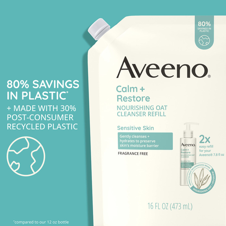 Aveeno Calm + Restore Nourishing Oat Facial Cleanser for Sensitive Skin, Gentle Face Wash with Nourishing Oat & Calming Feverfew, Hypoallergenic, Fra