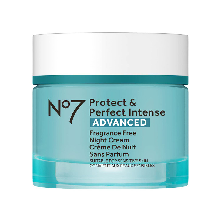 No7 Protect & Perfect Intense Advanced Night Cream Fragrance Free - Vitamin E & Shea Butter Face Cream - Fine Line Reducing Moisturizer with Collagen