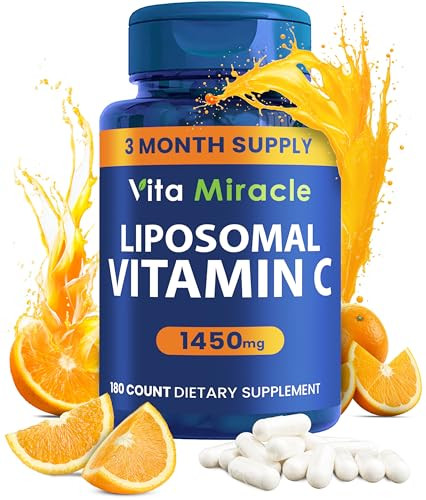 Liposomal Vitamin C 1450mg - 180 Capsules Ultra Absorption Ascorbic Acid VIT C Supports Immune System Fat Soluble Antioxidant & Collagen Booster Comp