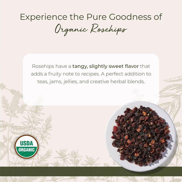 Starwest Botanicals Rosehips Organic - Dried Herb for Tea & Baking, Natural Source of Vitamin C, Seedless, Cut & Sifted, Certified Kosher, Non-GMO -