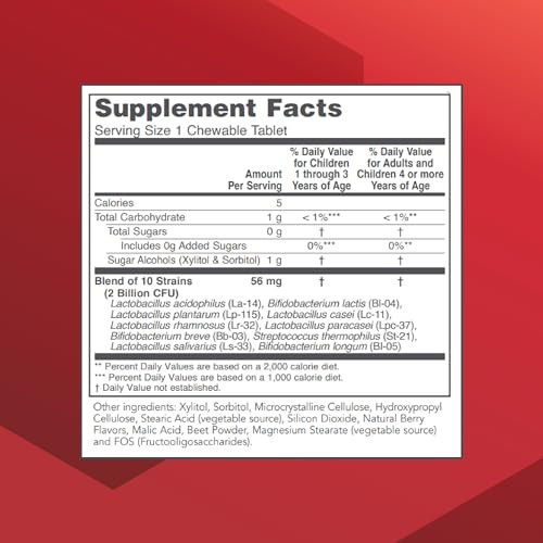 PROTOCOL FOR LIFE BALANCE Chewable Probiotic - 2 Billion CFU - Digestive Health & Immune System Support - Xylitol & Sorbitol - Lactobacillus Rhamnosu