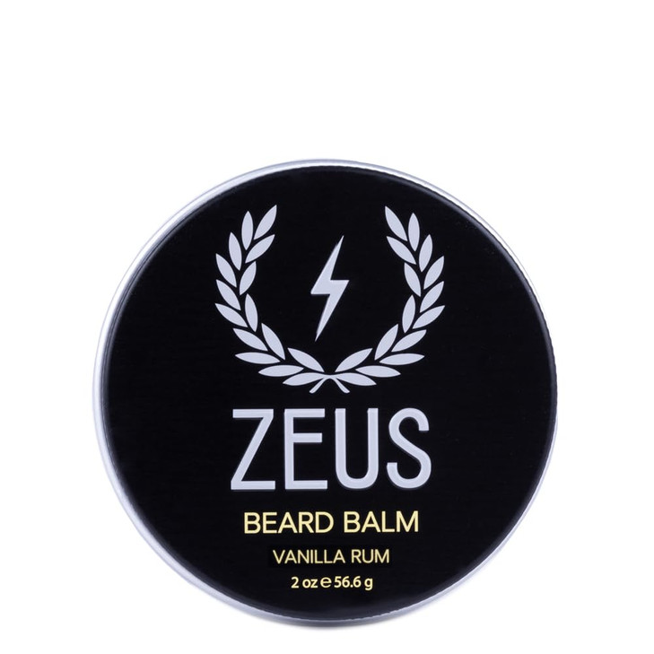 ZEUS Beard Balm, Natural Beeswax & Shea Butter Balm, Softening Conditioner for Facial Hair  MADE IN USA (Vanilla Rum) 2 oz.