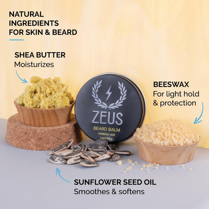 ZEUS Beard Balm, Natural Beeswax & Shea Butter Balm, Softening Conditioner for Facial Hair  MADE IN USA (Vanilla Rum) 2 oz.