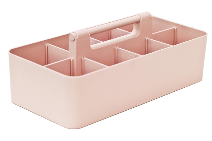New Plastic Portable Makeup Organizer Caddy Tote Divided Basket Bin with Handle, for Bathroom Storage Made In USA (Indie Pink)