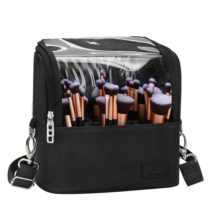 Makeup Brush Bag, Makeup Brush Holder Travel Stand-up Makeup Cup Large Makeup Brush Organizer Case Professional Cosmetic Bag Artist Storage Bag with