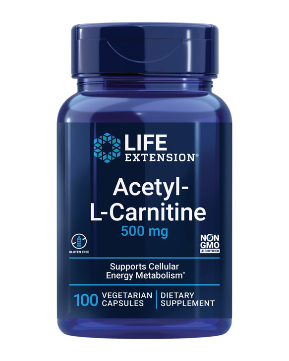 Life Extension Acetyl-L-Carnitine, Acetyl-L-Carnitine, Vitamin C, Brain, Mood & Nerve Health, Cellular Energy, 3-Month Supply, Gluten-Free, Non-GMO,