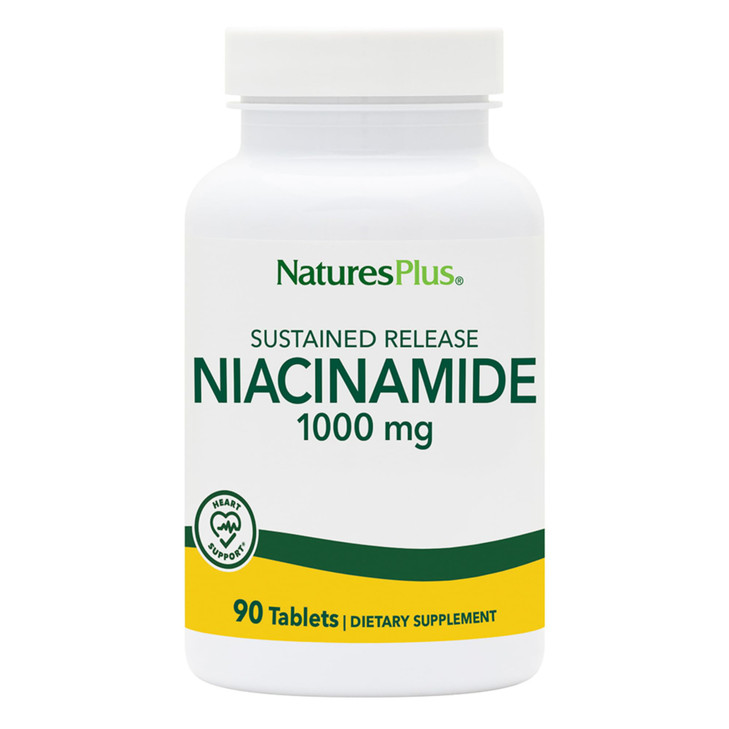 NaturesPlus Niacinamide, Sustained Release - 1000 mg, 90 Tablets - High-Potency Vitamin B3 Supplement - Vegetarian, Gluten Free - 90 Servings