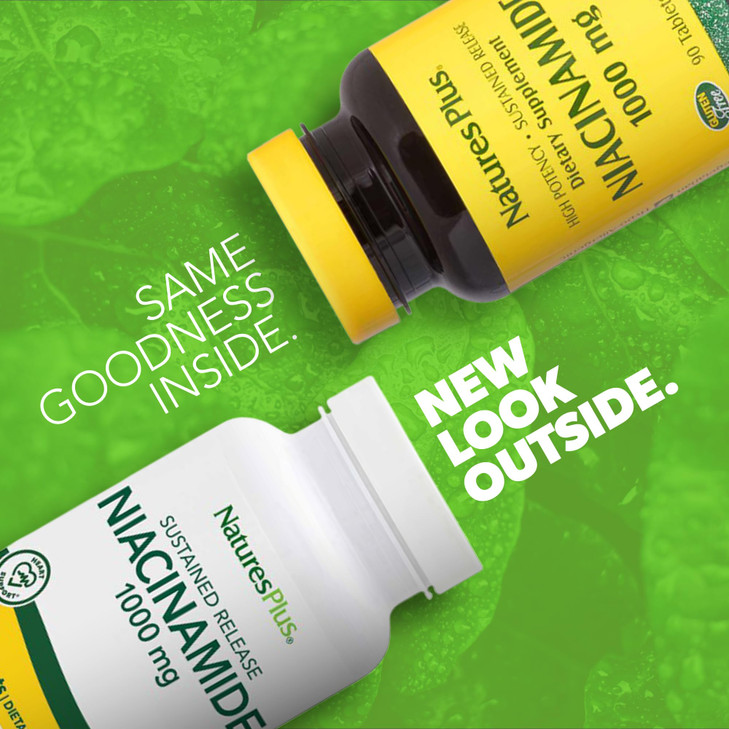 NaturesPlus Niacinamide, Sustained Release - 1000 mg, 90 Tablets - High-Potency Vitamin B3 Supplement - Vegetarian, Gluten Free - 90 Servings