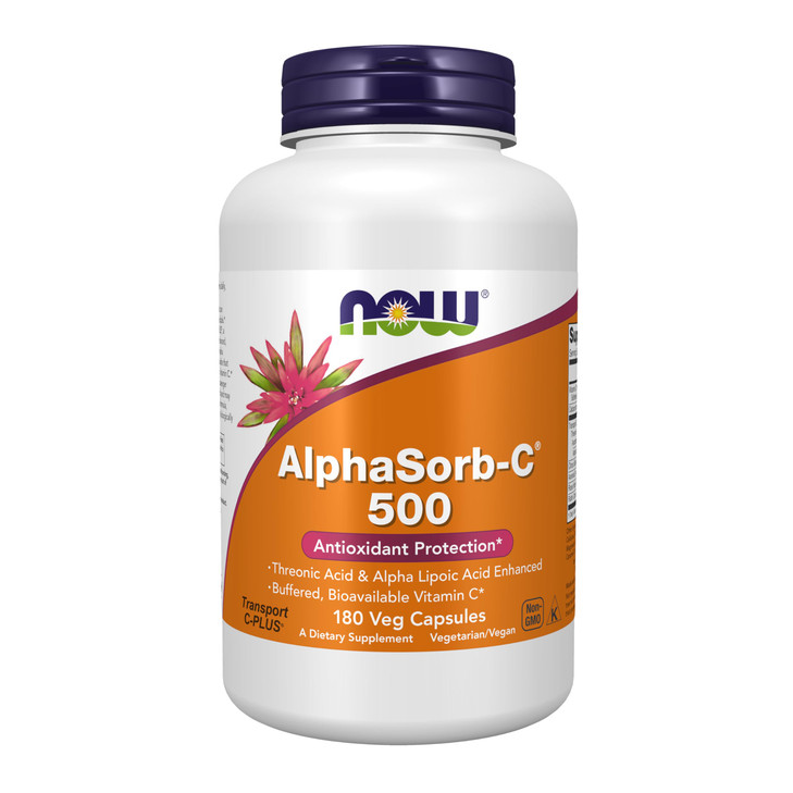 NOW Foods Supplements, AlphaSorb-C 500 mg with Threonic Acid & Alpha Lipoic Acid Enhanced, 180 Veg Capsules