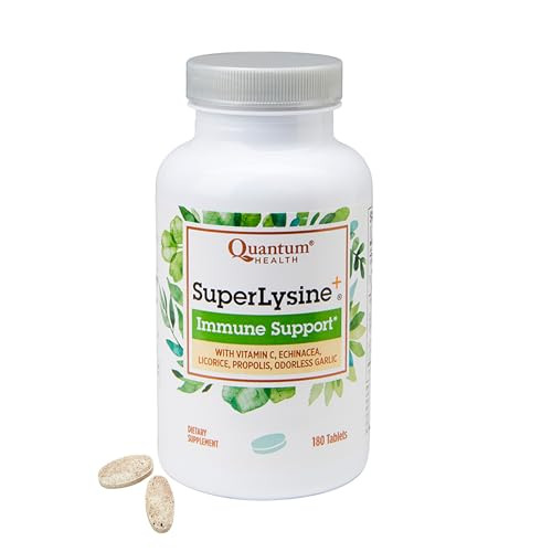 Quantum Health Super Lysine+ / Advanced Formula Lysine+ Immune Support with Vitamin C, Echinacea, Licorice, Propolis, Odorless Garlic (180 Tablets),