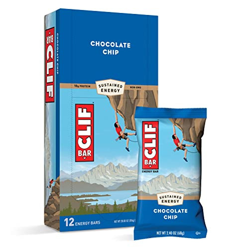CLIF BARS - Energy Bars - Chocolate Chip - Made with Organic Oats - Plant Based Food - Vegetarian - Kosher (2.4 Ounce Protein Bars, 12 Count) Packagi