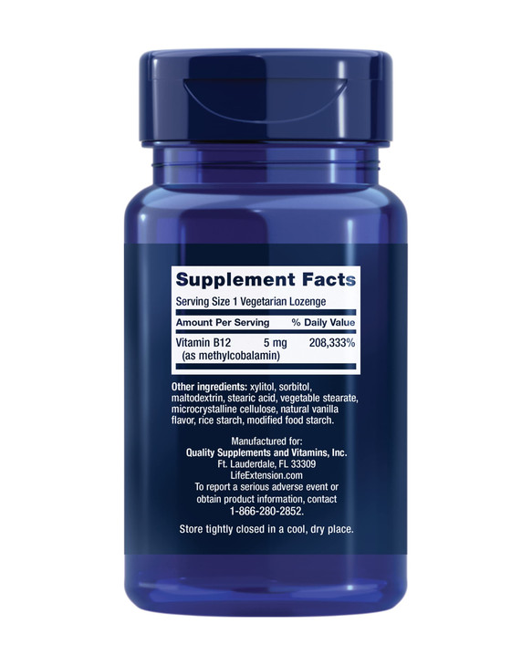 Life Extension Vitamin B12 Methylcobalamin, Nerve Health Supplement, Cognitive Support, Energy Vitamin, methylcobalamin B12, 5 mg, Quick-Dissolving,