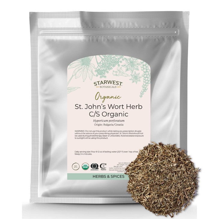 Starwest Botanicals Organic Dried St. John's Wort - Loose Leaf Herb for Tea, Made from St. John's Wort Flower, Supports Relaxation, Cut & Sifted, Cer
