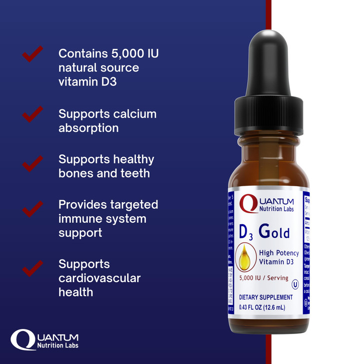QNL D3 Gold - Vitamin D Liquid Drops - Bone Strength Supplement - Offers Cardiovascular & Immune Support - Premium Health & Wellness Product - 0.43 f