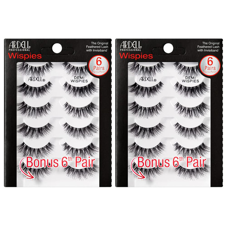 Ardell Demi Wispies False Eyelashes Multipack  Natural Lashes Wispy with Invisiband for Lightweight Comfort, 6 Pairs, 2 Pack