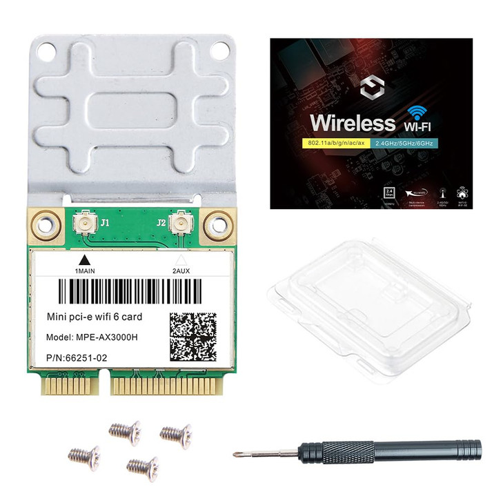WiFi 6 Card MPE-AX3000H Dual-Band 2.4GHz & 5GHz BT 5.2 160MHz Channel Half Mini PCIe Up to 574Mbps (2.4GHz) + 2.4Gbps (5GHz) Compatible with Windows