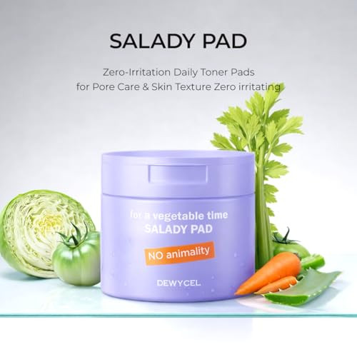 DEWYCEL Salady Pad | Dual-Textured Facial Toner Pads for Exfoliation Pore Care with AHA Lactic Acid & BHA Salicylic Acid | Hydrating Pore Care for Se