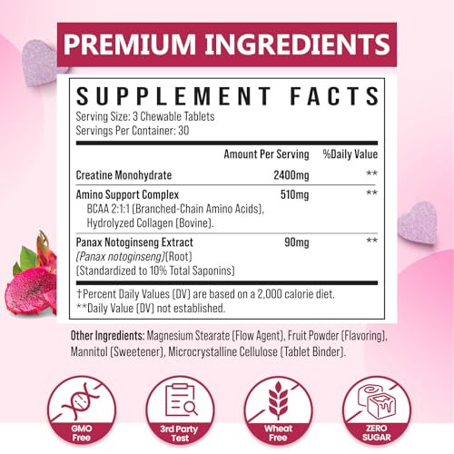 Zeylamum Creatine for Women | with Hydrolyzed Collagen, BCAA | 3G Creatine Chews for Women Booty Gain, Lean Muscles, Recovery & Energy, Vegan, Sugar