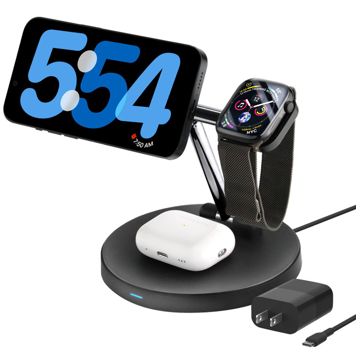 3 in 1 Charging Station for Apple Devices,Magsafe Wireless Charger for iPhone 16/15/14/13/12 Series,& AirPods,& iWatch- Ideal for Nightstand or Desk(